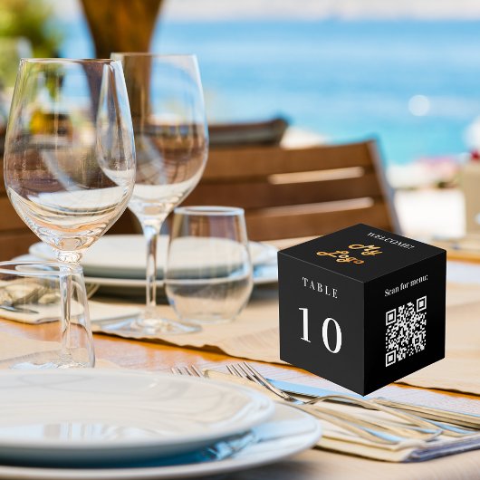 Cube Photo Numéro de table QR code menu noir entreprise logo