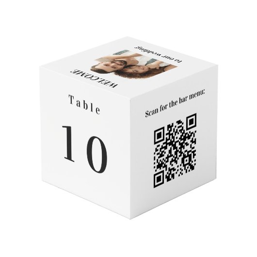Cube Photo Numéro de table QR code menu photo blanche (Angle arrière)