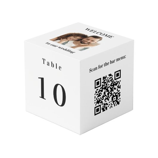 Cube Photo Numéro de table QR code menu photo blanche (Angle devant)
