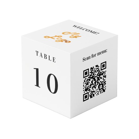 Cube Photo Numéro de tableau Code QR menu blanc logo de l'ent (Angle devant)