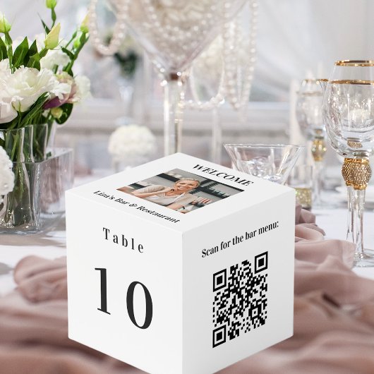 Cube Photo Numéro de tableau QR codes 2 menus photo blanche
