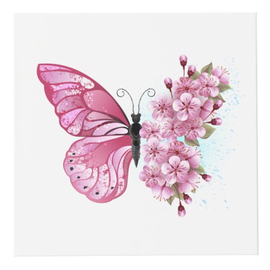 Cube Photo Papillon à fleurs avec Sakura rose (Droite)