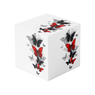 Cube Photo Papillons noirs et rouges volants