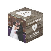 Cube Photo Personnalisé en bois brun rustique (Angle arrière)