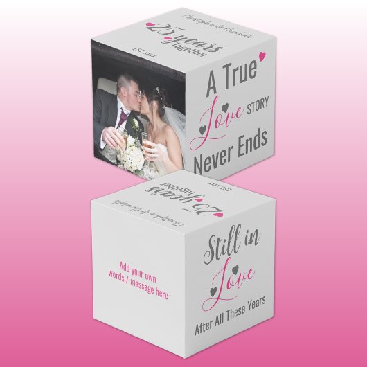 Cube Photo Photo rose de 25 ans en argent