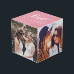 Cube Photo Pink Love is Love Gold Confetti - Photos Mariages<br><div class="desc">Cube photo avec place pour quatre de vos photos mariages,  avec amour est l'amour écrit sur un arrière - plan rose décoré de faux confettis d'or.</div>