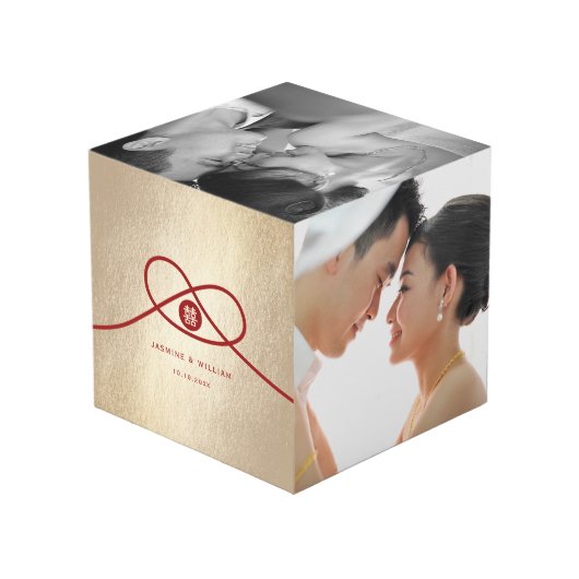 Cube Photo Red Knot Union Double Bonheur Mariage chinois (Angle arrière)