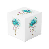Cube Photo Roses turquoise avec touches (Angle devant)