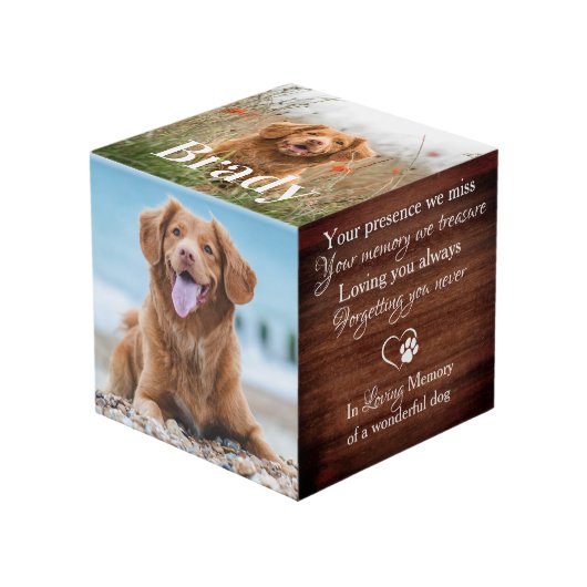 Cube Photo Rustic Loss Memory Pet Loss Pet Memorial 4 Photo (Angle devant)