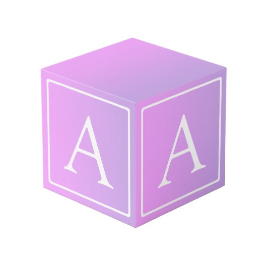 Cube Photo Simple Monogramme | Dégradé Rose/Violet Subtil (Angle devant)