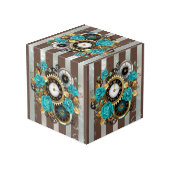 Cube Photo Steampunk Clock and Turquoise Roses on Striped (Angle arrière)