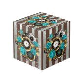 Cube Photo Steampunk Clock and Turquoise Roses on Striped (Angle devant)