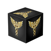 Cube Photo Symbole caducée polygonal or (Angle arrière)