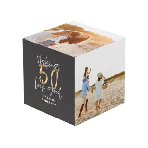Cube Photo typographie moderne or noir 50e anniversaire