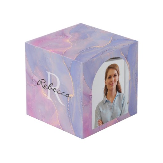 Cube Photo Watercolor Custom Name Monogram (Angle devant)