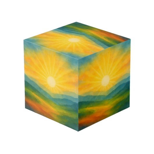 Cube Photo Watercolor Sunrise Landscape Painting (Angle arrière)