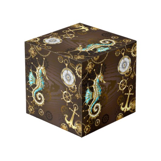 Cube Photo Wooden Background with Mechanical Seahorse (Angle arrière)