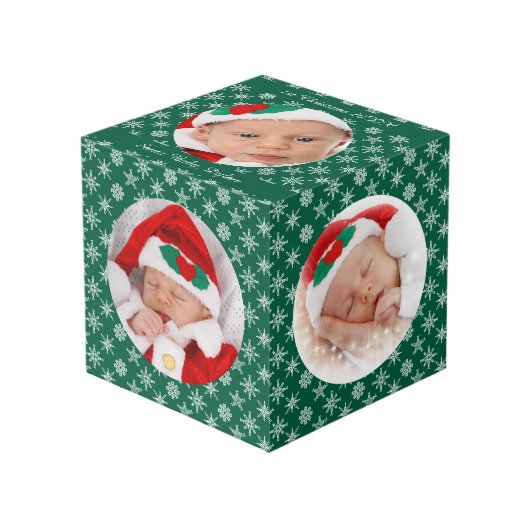Cube Photo Your Round Photos Santa Baby Green & Snowflakes (Angle devant)