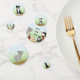 Cubes animaux de ferme baby shower table confetti