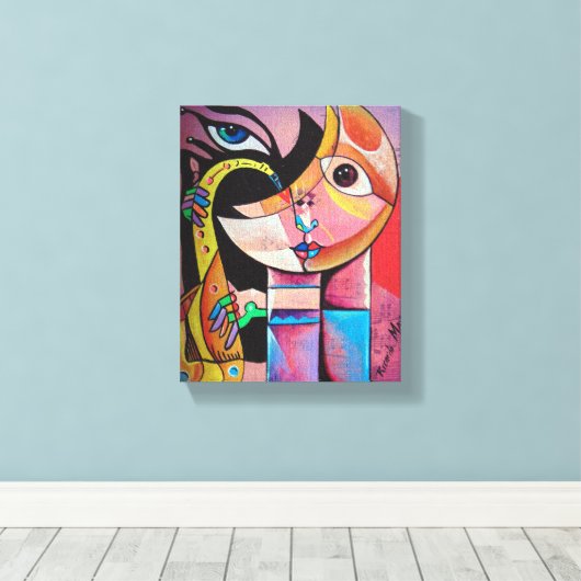 Cubism Surrealism  Musician Portrait Canvas Afdruk (Insitu (Houten vloer))