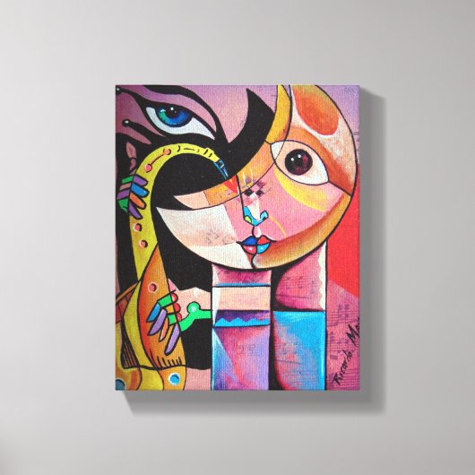 Cubism Surrealism Musician Portrait Canvas Afdruk (Voorkant)