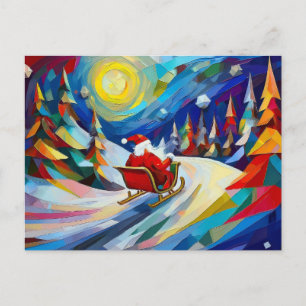 Cubisme Kerstman Kerstvakantie Ansichtkaart Feestdagenkaart