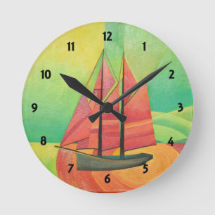 Cubist Abstract zeilbot Geometrische kunst Ronde Klok