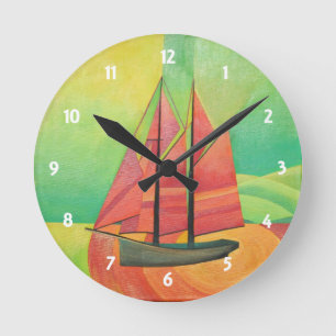 Cubist Abstract zeilbot Geometrische kunst Ronde Klok