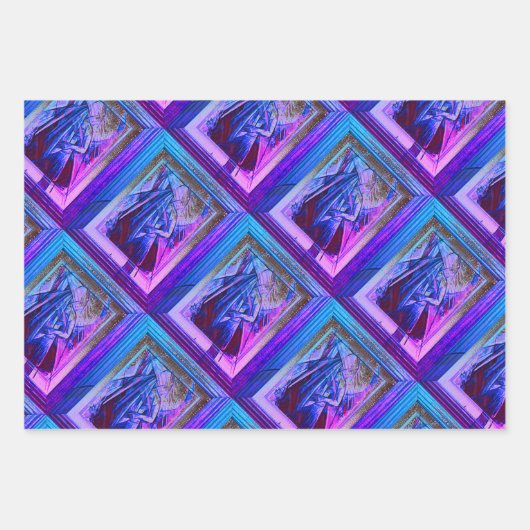 Cubist Art Deco Belly Dancer in Paars en blauw Inpakpapier Vel (Voorkant 3)