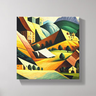 cubistisch landschap canvas afdruk