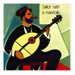 Cubistische stijl - Sailor met Mandolin Foto Afdruk