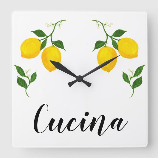 Cucina-teken met Lemons en Verlof ontwerp Vierkante Klok (Voorkant)