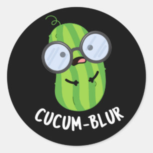 Cucum-blur Funny Veggie Cucumber Pun Dark BG Ronde Sticker