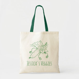 Cucumber line art green en white veggies tote bag
