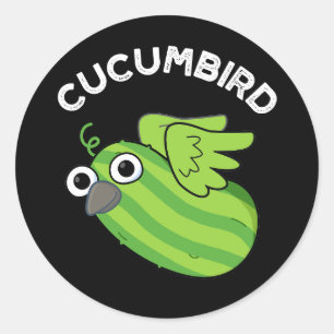 Cucumbird Funny Veggie Cucumber Pun Dark BG Ronde Sticker