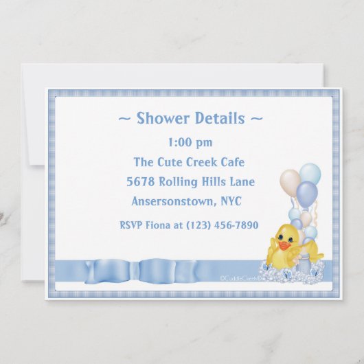 CuddleCreek® BathtubDuckyUitnodiging Kaart (Achterkant)
