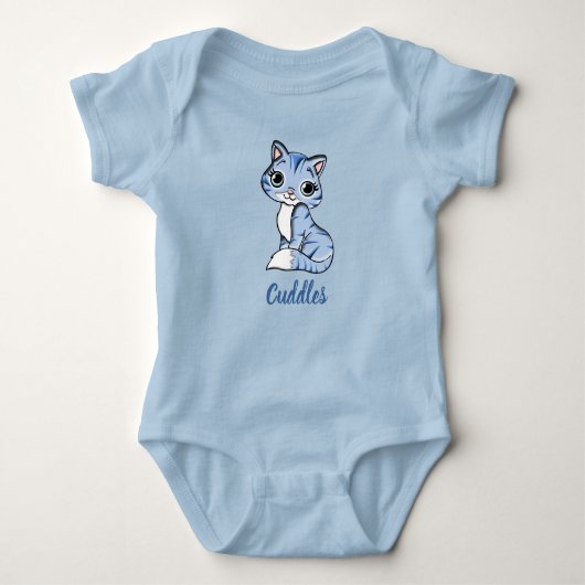 Cuddles blauwe katje baby body romper (Voorkant)