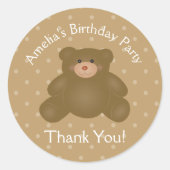 Cudly Teddy Bear First Birthday Party Dank u Ronde Sticker (Voorkant)