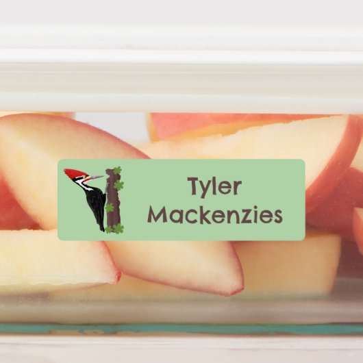Cue Funny Pileated specht cartoon gepersonaliseerd Labels (Aangebracht)