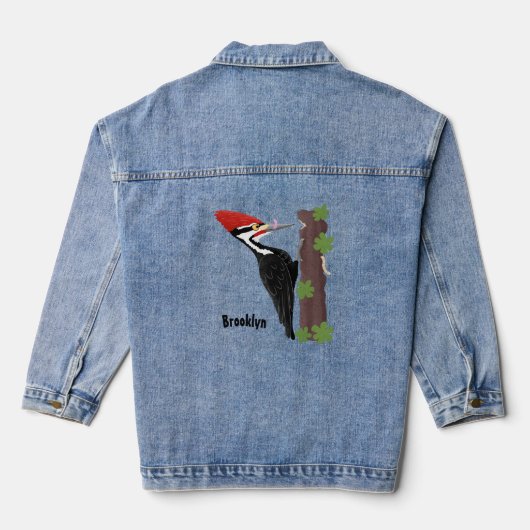 Cue grappige illustratie van de cartoon van pileaa denim jacket (Achterkant)