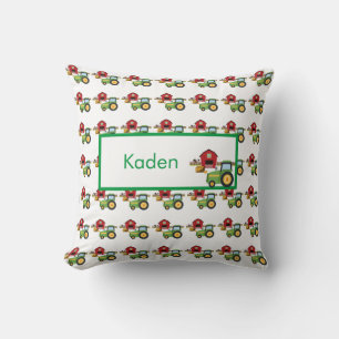 Cué green tractor and red barn personalized kussen