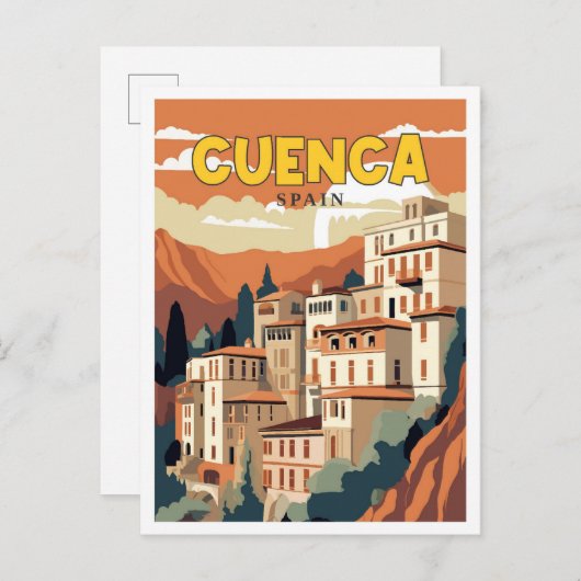 Cuenca Spanje vintage reisillustratie Briefkaart (Voorkant / Achterkant)