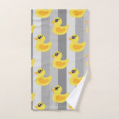 Cuene yellow ducks on grey stripes bad handdoek (Handdoek)