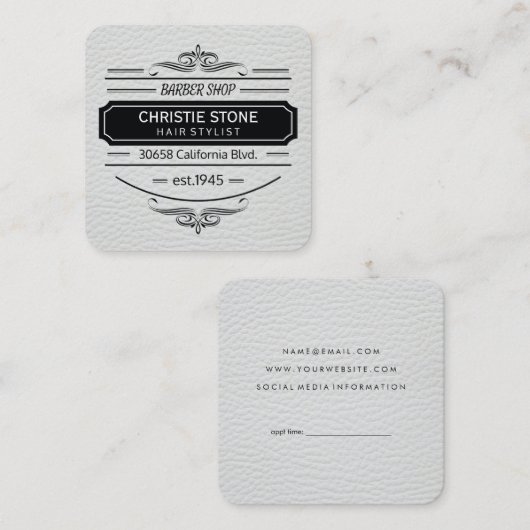Cuir blanc luxueux Imprimer Barber Étiquette rétro (Devant / Derrière)