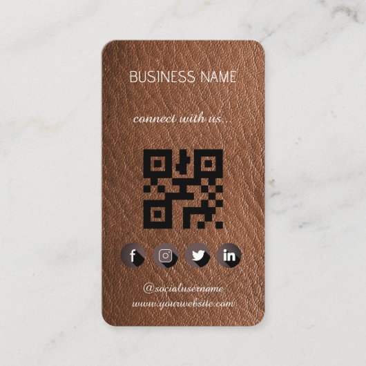 Cuir Brown - Médias sociaux Code QR Carte de visit (Devant)