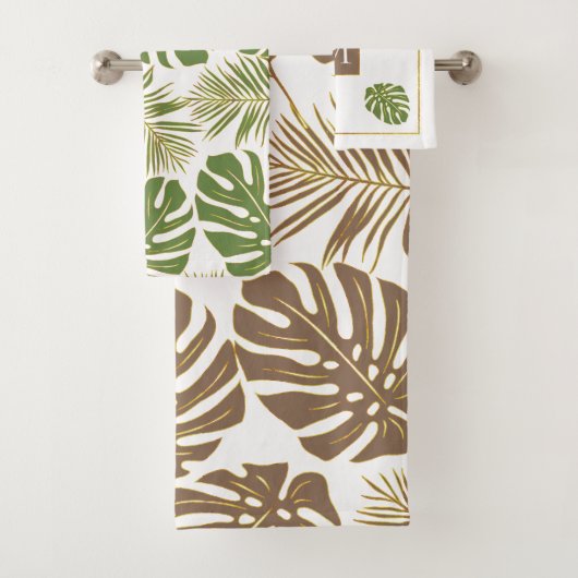 Cuir moderne marron et vert feuilles tropicaux (En situation)