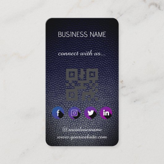 Cuir noir -Social Media QR Code Carte de visite (Devant)
