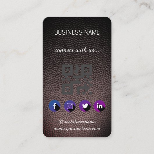 Cuir noir -Social Media QR Code Carte de visite (Devant)