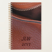Cuir synthétique marron dézippé avec initiales (Devant)