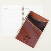 Cuir synthétique marron dézippé avec initiales (Devant avec enveloppe)